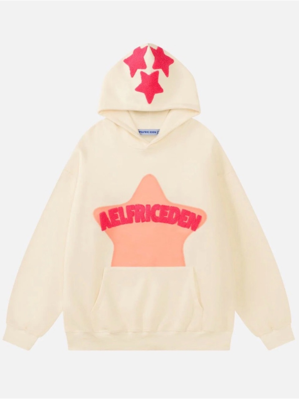 Aelfric Eden Cream Hoodie with Pink Star Appliqués